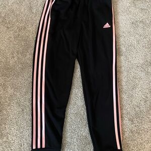 Adidas Girls Black Sweatpants with Pink Stripes